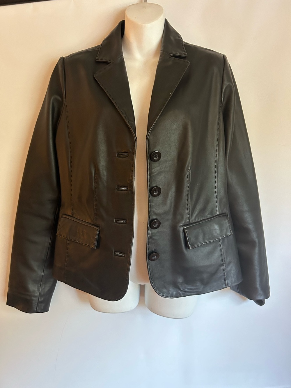 SONOMA LIFE&STYLE LAMBSKIN BLACK LEATHER BLAZER JACKET WOMEN’S SIZE MEDIUM